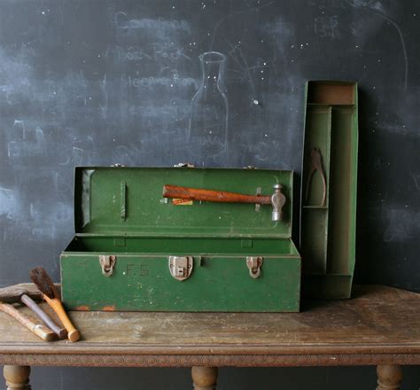 vintage metal tool box with leather habdle|Vintage Very Rare Hamilton Metal Products Co Tool .